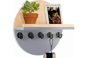 Gurfuy Key Holder for Wall with Shelf - Wood Mail Organizer and Rack with Shelf Hooks Wall Mounted for Entryway Decor Magazines Letter Storage Farmhouse Living Room Bedroom Doorway Grey