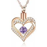 shajwo Cremation Jewelry Heart Urn Necklace for Ashes for Women Gilrs Memorial Keepsake Birthstone Pendant