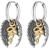 HZMAN Guardian Angel Wings Dangle Earring for Women Stainless Steel Lightweight Hypoallergenic Gothic Hinged Hoop Earring Party Wedding Jewelry Gift