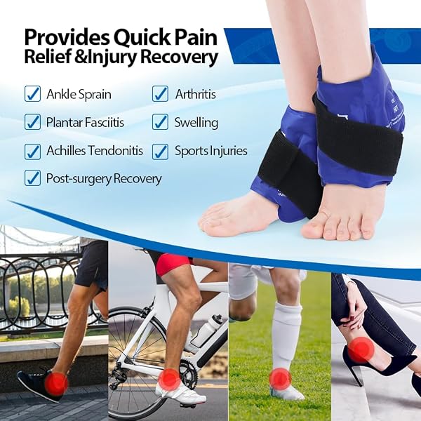NEWGO ANKLE ICE PACK WRAP FOR SWELLING, ICE PACK FOR ANKLE INJUIRES REUSABLE HOT COLD THERAPY GEL COLD PACK FOR SPRAINED ANKLES, ACHILLES TENDONITIS – 2PACK
