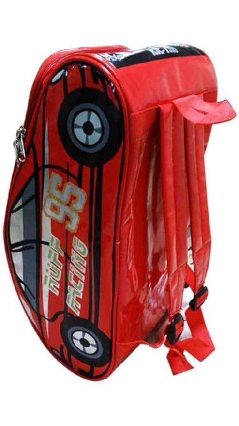 SANCHI CREATION Car Shape Playgroup Activity Picnic KG School Nylon Backpack for Kids (Red)