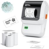 Ponek Label Maker Machine with 3 Tapes, M100 Bluetooth Label Printer, Versatile App with 3000 Icons and 300 Templates, 2 Inch Barcode Label Maker for Small Business, Office, Home, School, White