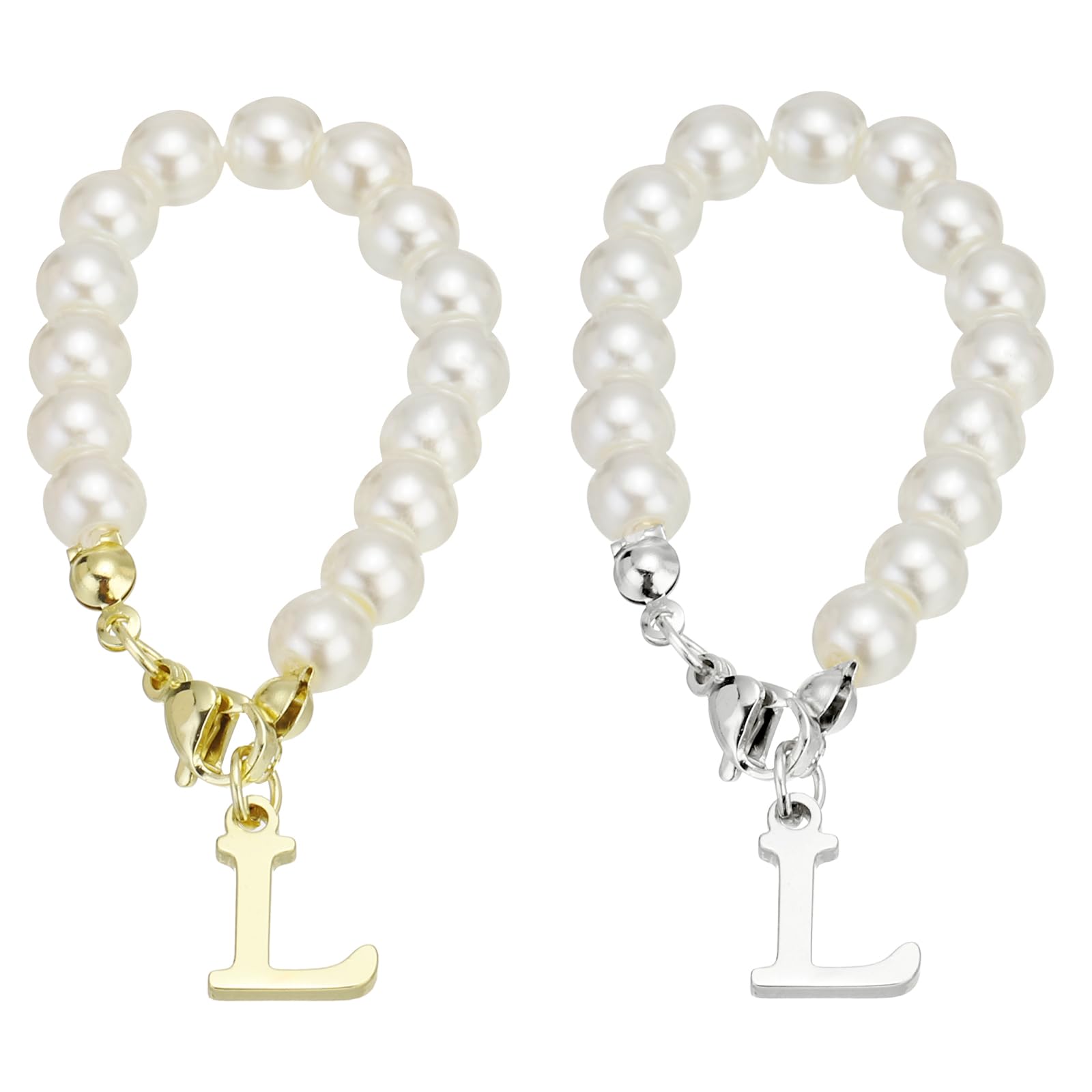 PATIKIL Letter Charm Accessories, 2PCS Pearl Chain Initial Name ID Accessories for Stanley Tumbler Cup Decoration, Gold & Silver, Letter L