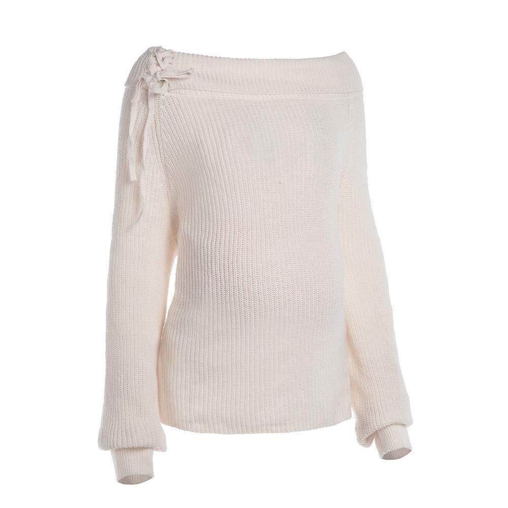 voberry women maternity pregnancy knitted sweater tops lace up wrap knitting sweater dress