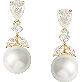 SWEETV Cubic Zirconia Pearl Drop Wedding Earrings for Brides, Ivory Bridal Pearl Earrings for Bridesmaid Jewelry Gift