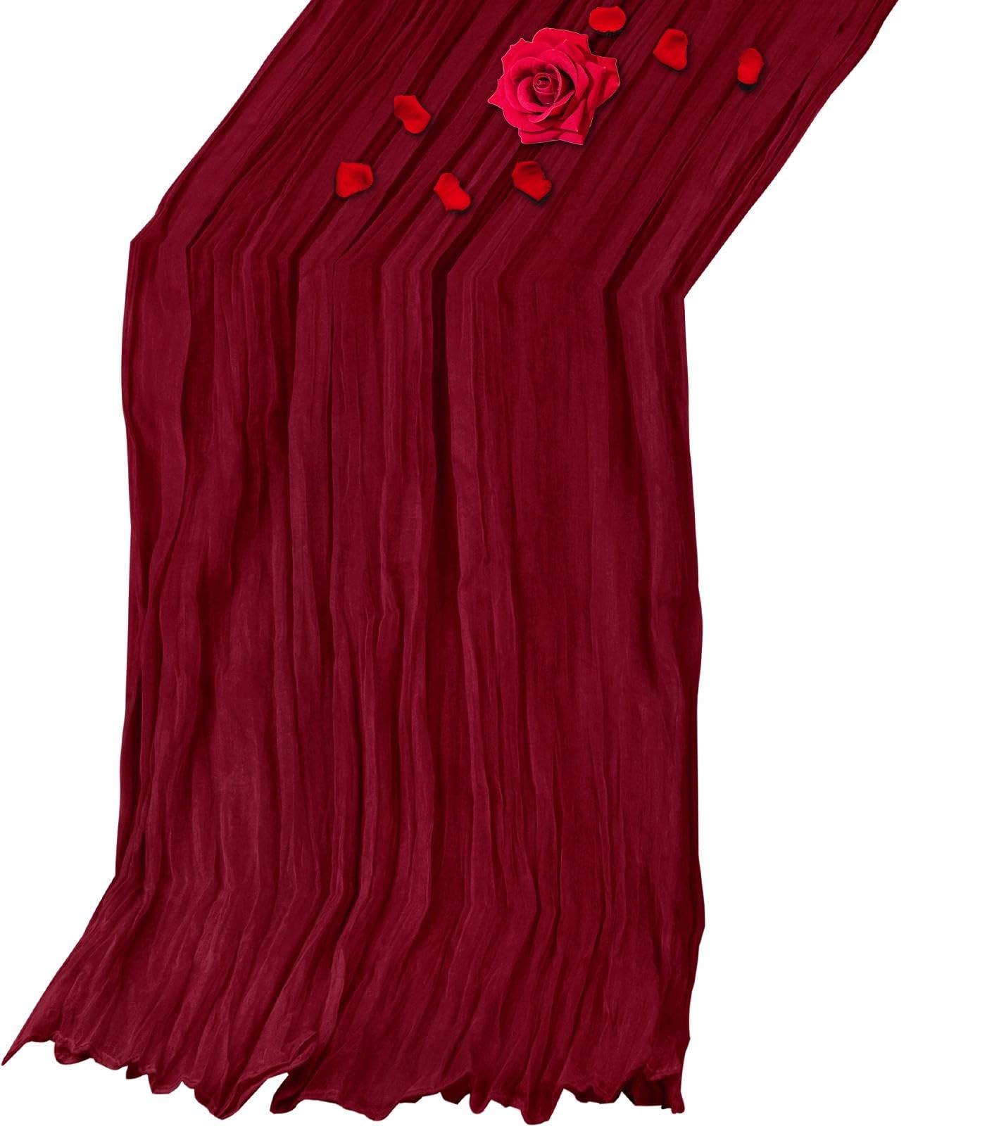 LLMSIX Cheesecloth Table Runner 35×118inch Boho Burgundy Winkled Gauze Table Runner Long Romantic Sheer for Dating Wedding Banquet Party Dinner Decoration (Burgundy)
