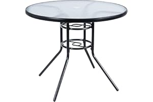 Welnow 35" x 35" Outdoor Bistro Table Metal Round Patio Side Table Outdoor Coffee Table Furniture Garden Backyard Dining Table, W/Elegant Water Ripple Glass Table Top (Black)