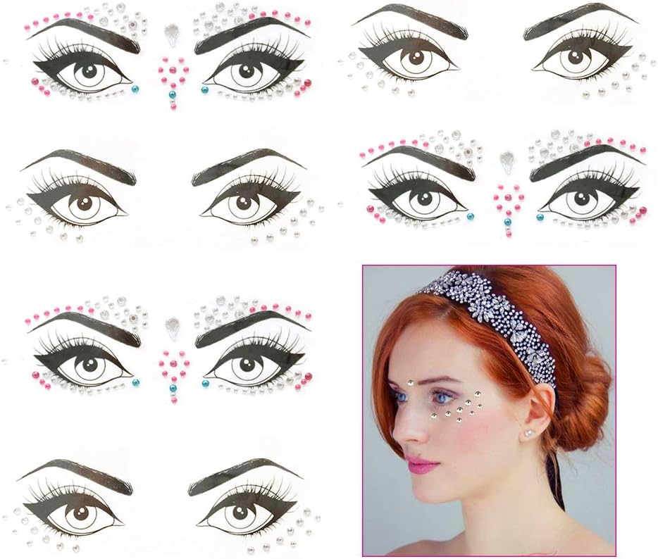 Yuccer Face Gems Stickers, Rhinestone Temporary Tattoos Face Jewels Stick On Crystal Body Tattoos for Rave Festival Tears Drop Stickers (6 Sets)