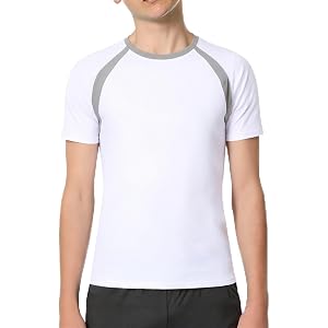 Boys Compression Shirt Short Sleeve Youth Athletic Undershirt Quick Dry Kids Base Layer T-Shirt for Football Basketball Sport