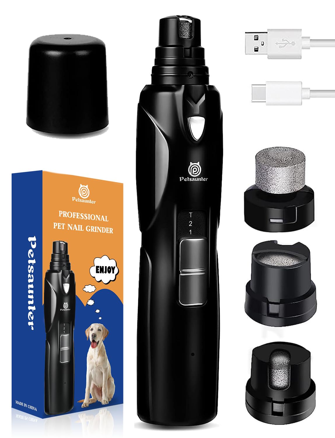 Photo 1 of Petsaunter Dog Nail Grinder, 2-Speed and LED Light, Touch-Switch, TypeC, Quiet and Low-Vibration Dog Nail Trimmers, and 3 Ports for Large Dogs, Medium, Small Dogs Cats Pets with Hard or Thick Nail