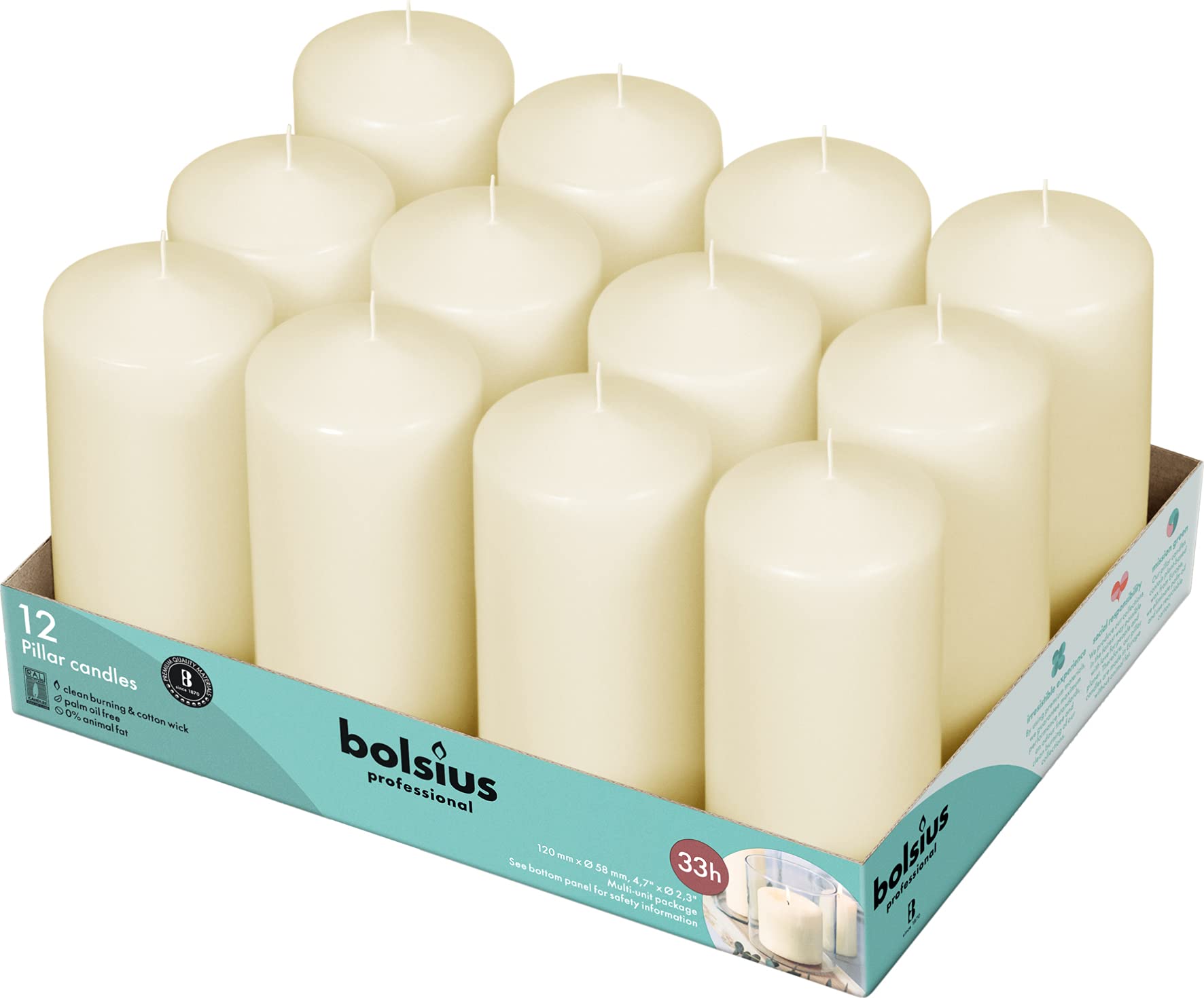 Bolsius Basic Candles for Decoration, Wax, Ivory, Single Candle Size: H 11.8 cm Ø5.8 cm, 12 Units — image 1