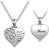 LuxglitterLin Guardian Angel Wings Cremation Jewelry for Ashes Heart Crystal Urn Necklaces for Ashes Memorial Keepsake Necklace Always on Mind Forever in My Heart