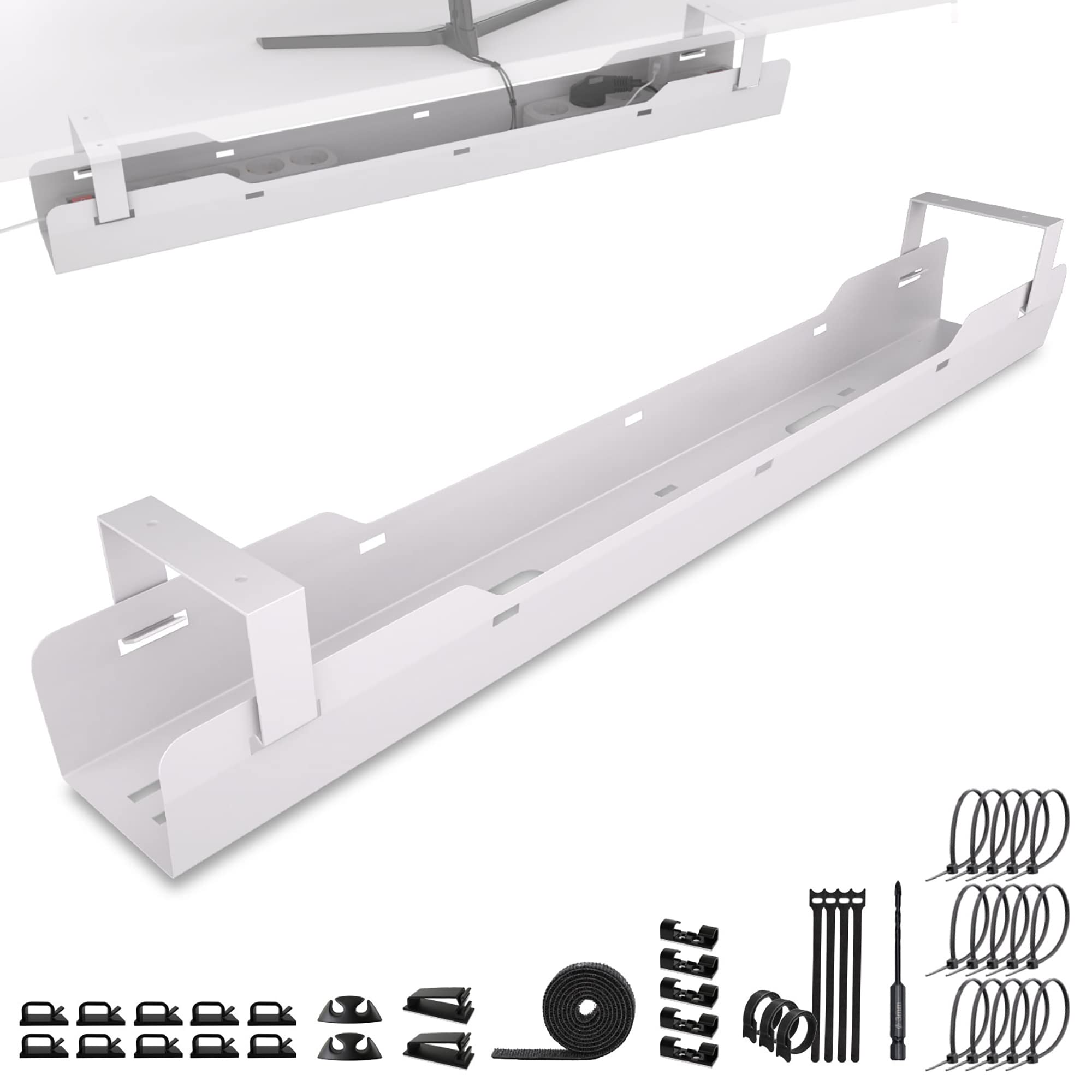 Ultimate Under Desk Cable Tray - White - Wire Management Tidy for Mess-Free Spaces