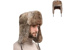 IBLUELOVER Men Trapper Hat Winter Russian Ushanka Hat with Faux Rabbit Fur Earflap Hat Windproof for Hunting Skiing…