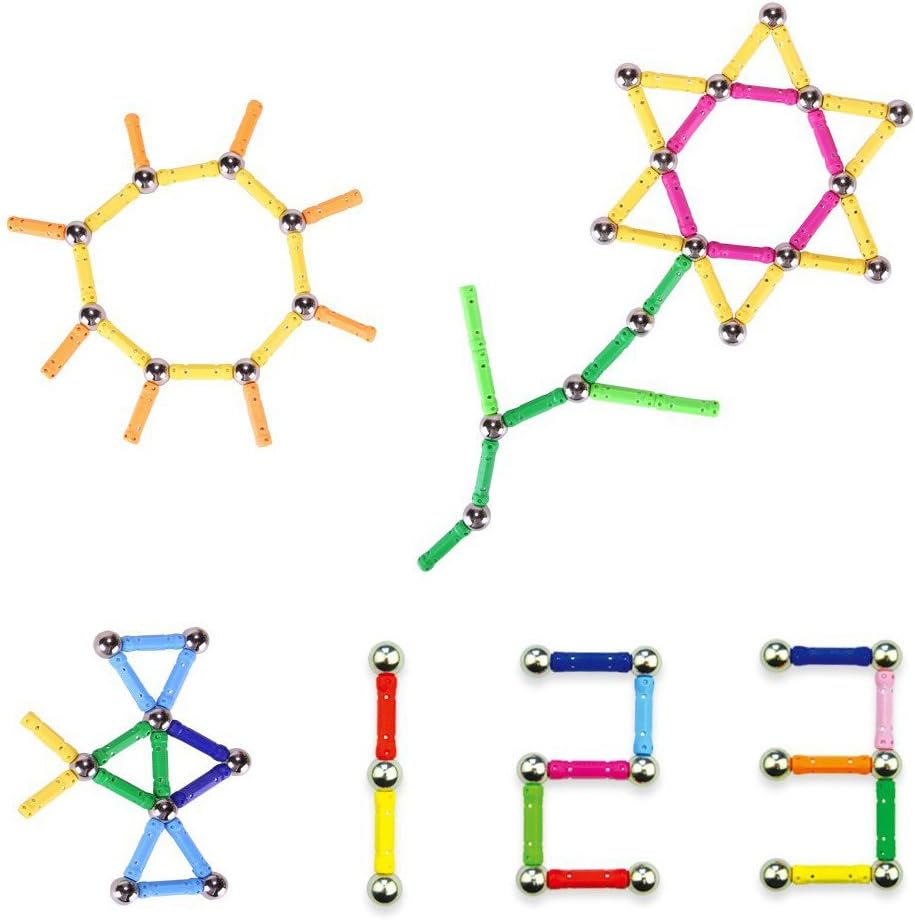 Veatree 150 Pcs Magnetic Building Sticks Blocks Toys, Magnet Educational Toys Magnetic Blocks Sticks Stacking Toys Set for Kids and Adult, Non-Toxic Building Toy 3D Puzzle with Storage Bag: Toys & Games