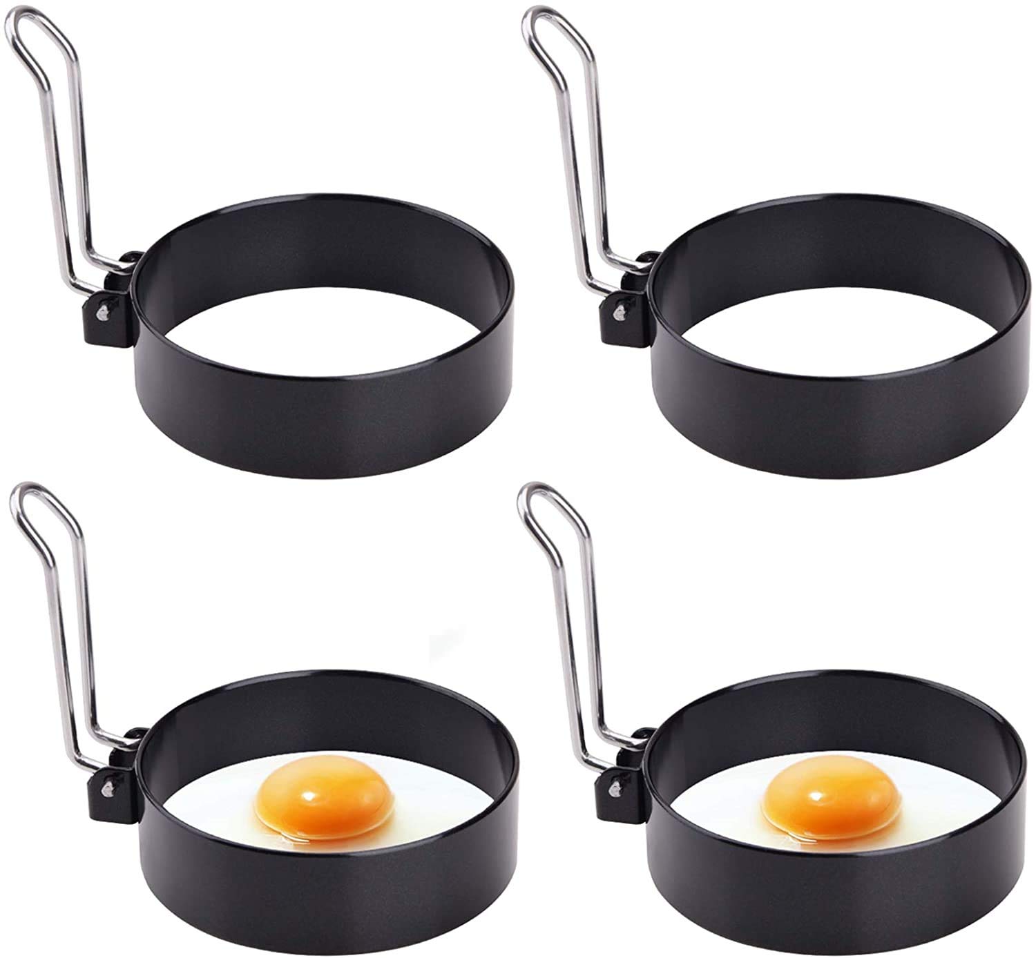 Professional Pancake Mold - 4PCS Stainless Steel Non Stick Round Egg Ring Mold for Fried Eggs, Pancakes, Sandwiches