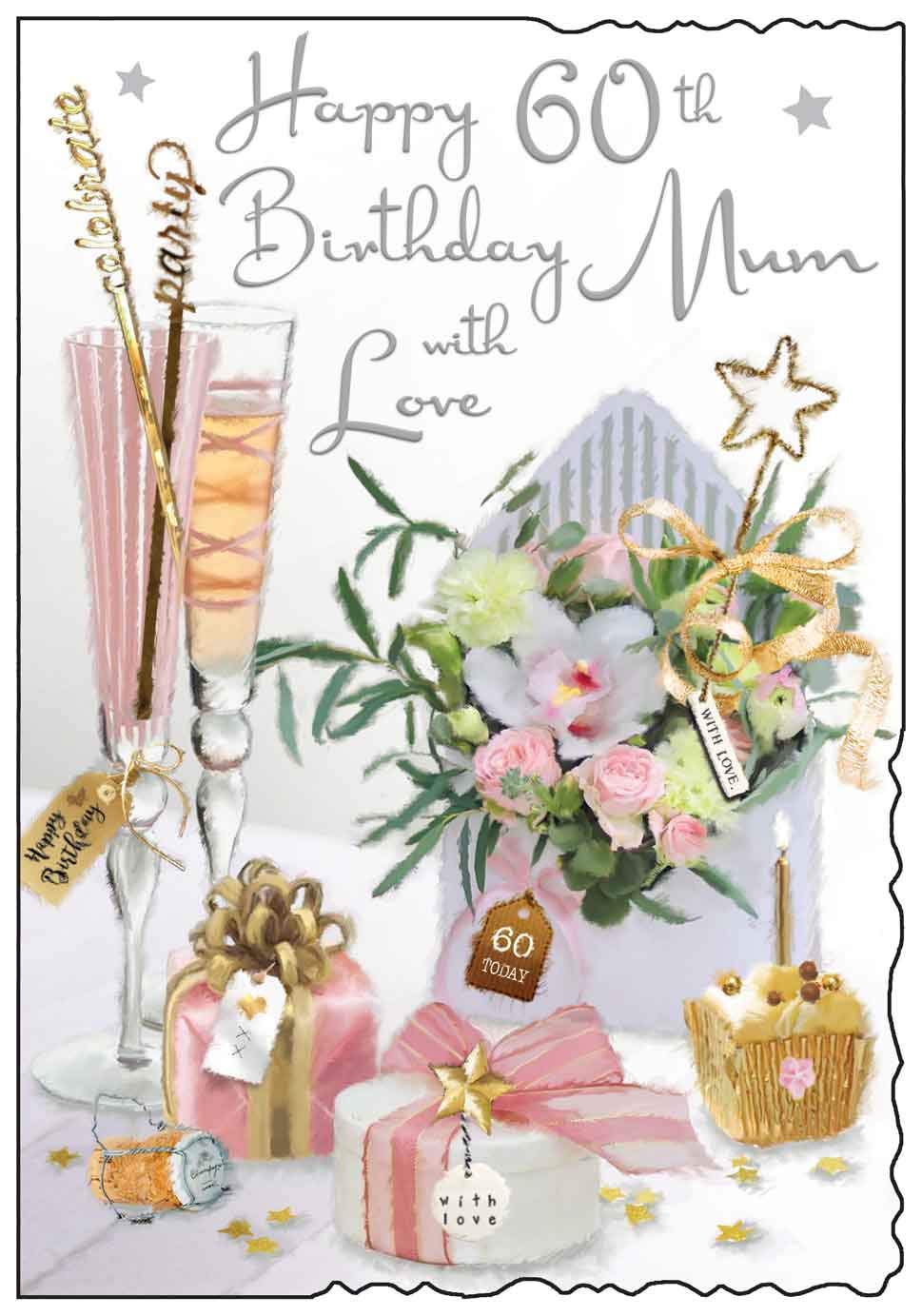Happy 60th Birthday Mum Greeting Card - Roses and Perfume Design JJ