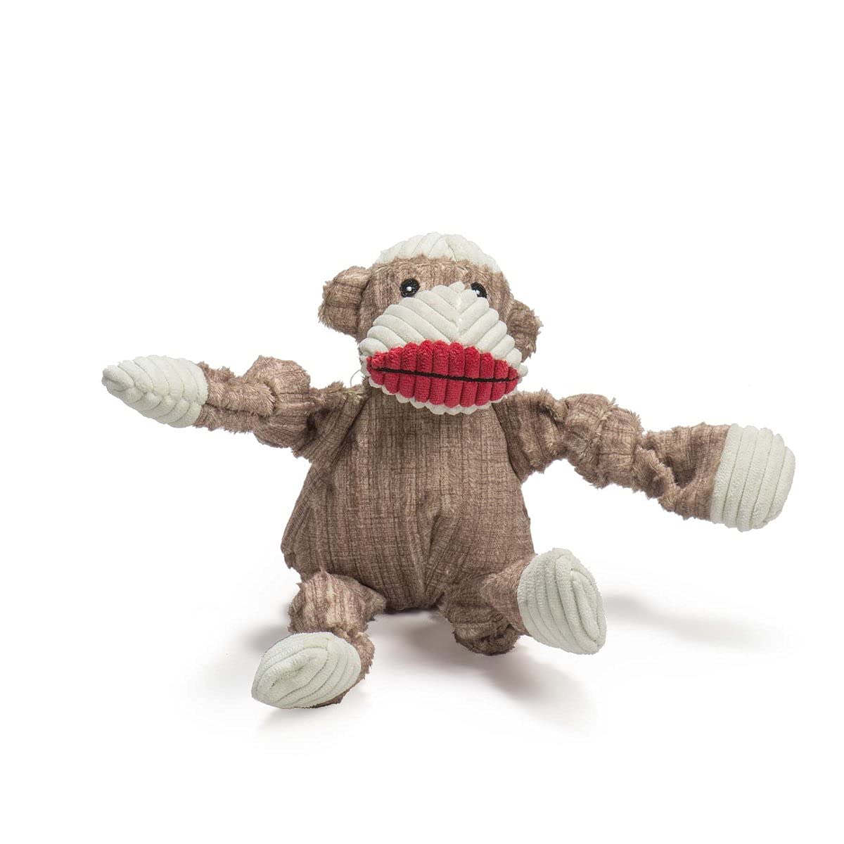 HuggleHounds Plush Corduroy Durable Sock Monkey Knottie Toy, Small, assorted colours