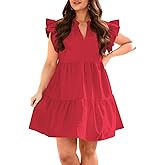 Fisoew Plus Size Dresses for Women Summer Ruffle Short Sleeve V Neck Dress Tiered Swing A Line Babydoll Mini Dress