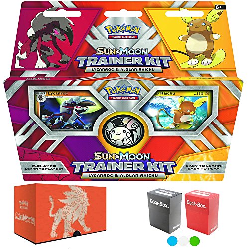 Pokemon Sun and Moon Trainer Kit: Lycanroc and Alolan Raichu, with Elite Trainer Storage Box and 2 Deck Boxes