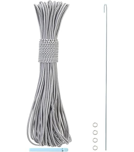 Tent Pole Shock Cord 1/8 inch 60ft, Replacement Shock Cord for Tent Rod, Tent Pole Repair Kit, Elastic Bungee Cord,Elastic Cord with Lead Wire/Washers/Clip (White/Black) : Tools & Home Improvement