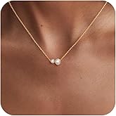 Bouzilli Gold/Silver Necklace for Women, Dainty 14K Gold/Sterling Silver Plated Necklaces, Minimalist CZ Diamond Pearl Pendant Trendy Satellite Y-Shaped Chain Jewelry Gift for Women