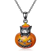 Cargari Skull/Cat/Ghost/Bat/Spider/Pumpkin Necklace, 925 Sterling Silver Halloween Necklace for Women men, Birthday Christmas Jewelry Gift