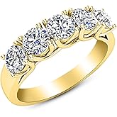 1.5 Carat (ctw) 14K Yellow Gold Round LAB GROWN Diamond Ladies Ladies 5 Five Stone Wedding Anniversary Stackable Ring Band Ultra Premium Collection (E-F Color VS2-SI1 Clarity)