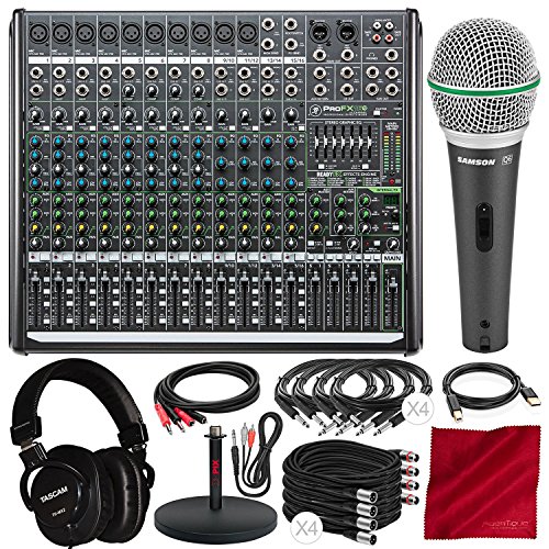 Mackie PROFX16V2 16-Channel Compact Mixer with Built-In Effects and Premium Accessory Bundle with Dynamic Microphone + Mixing Headphones + Cables + Much More