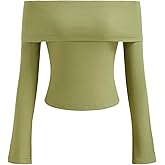 CIDER Womens Off Shoulder Tops Long Sleeve Knit Pullover Tops Cute Y2K Going Out Fall Fashion Outfits