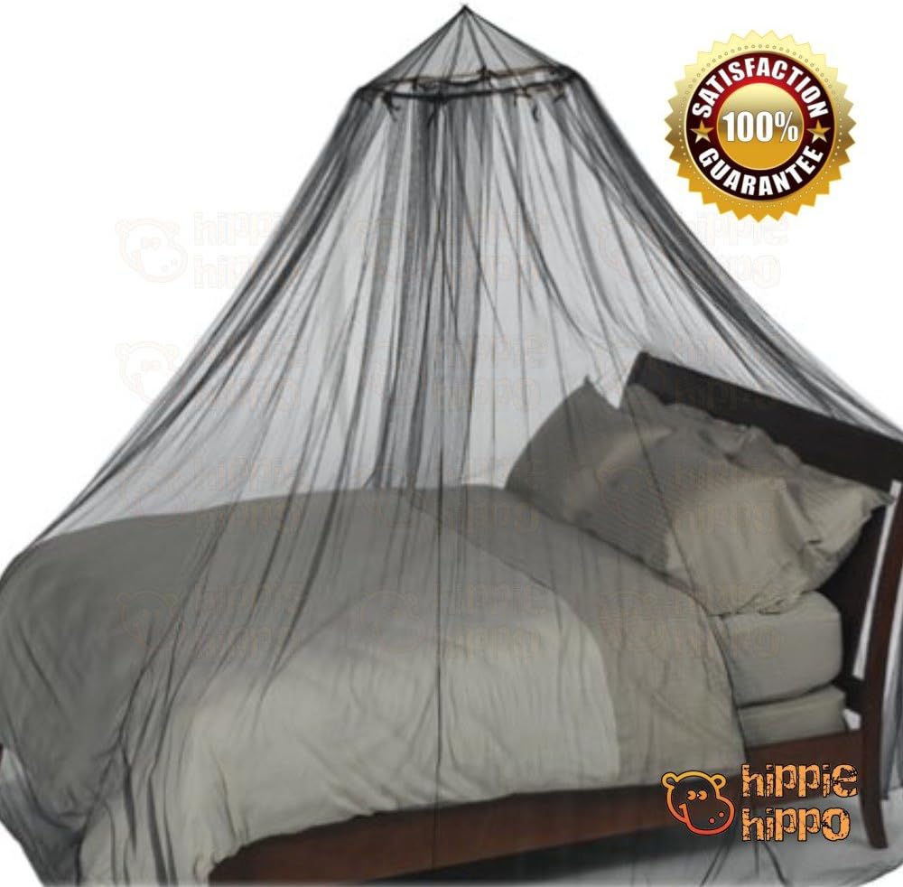HIPPIE HIPPO Mosquito Net Conical Round Hoop Bed Canopy Netting Black Fit Crib Twin Full Queen King All Size Bed Party Camping