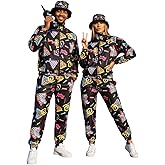 IFFEI 80s Tracksuit Costumes Men 90s Hip Hop Shell Suit 90s Retro Jacket Disco Costume with Hat Props