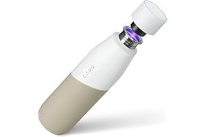 LARQ Bottle Movement PureVis 24 oz- Lightweight Self-Cleaning and Non-Insulated Stainless Steel Water Bottle with UV Water Purifier | Reusable & Travel Friendly, 1-Year Warranty, White/Dune