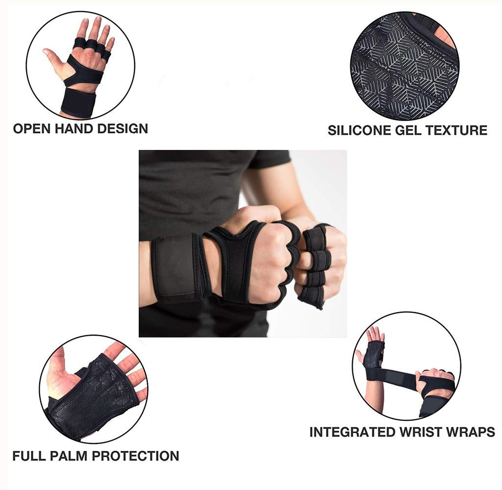 XuanYi Weight Lifting Gloves with Wrist Wraps Extra Strong Grip Training Gloves for Pull Ups, Gym Cross Training, Powerlifting. Silicone Padding, No Calluses. Suits Men & Women (Black, M)