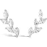 TIGRADE Stud Earrings Marquise Cubic Zirconia Rhinestone Crawler Style Wedding Earrings 925 Sterling Silver Post Hypoallergenic for Women, Brides, Bridesmaid