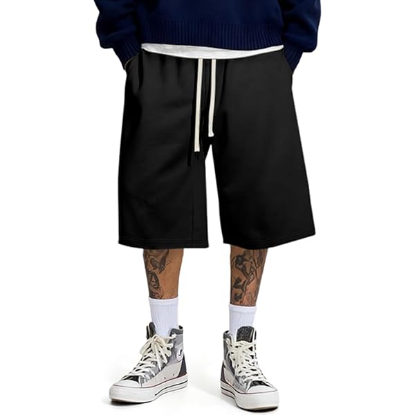 ZUY Men's Baggy Sweat Shorts Cotton Long Below Knee Fleece Capri