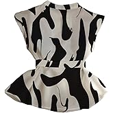 Floerns Women's Cap Sleeve Dressy Casual Blouses Graphic Belted Elegant Shirt