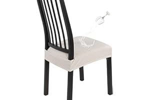 SearchI Waterproof Dining Chair Seat Covers Set of 6, Washable Stretch Seat Covers for Dining Chairs, Rear-Covered Dining Room Seat Cover Protector(Check Beige)
