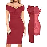 Popilush Women's Shapewear Midi Dress Off Shoulder Wrap V Neck Formal Wedding Guest Cocktail Dresses Bodycon Evening Gowns