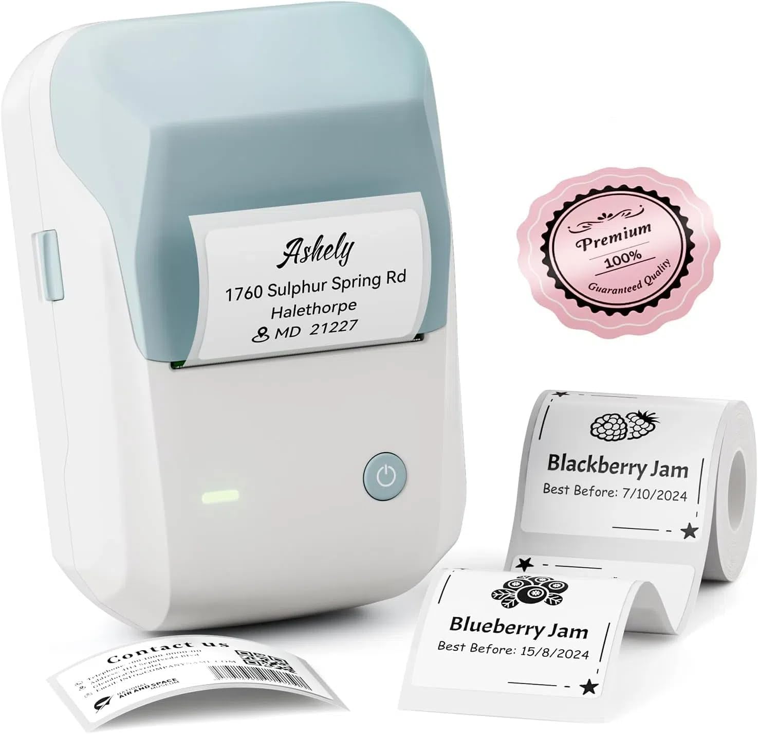 NIIMBOT B1 Label Maker Machine, 2 Inch Bluetooth Thermal Label Printer, Easy to Use Sticker Printer Compatible with iOS and Android, with 1 Roll Waterproof Labels for Retail, Office, Home (Light Blue)