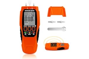 ELMCONFIG Wood Moisture Meter, 2 in 1 Two Pins & Pinless Moisture Detector, Moisture Sensor with Self-Testing Illumination and Alert, Humidity Tester for Drywall Wood Packing