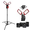 DAYATECH Cordless 12000 Lumen Work Light with Tripod Stand, Compatible with Dewalt, Milwaukee and Makita 18-20v Battery, Brightness Adjustable, Glareless and Flickerless, with Power Charger, Red