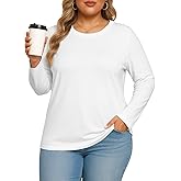 LINKDEER L-6XL Womens Plus Size Tops Long Sleeve Crew Neck T Shirts Anti-Wrinkle Soft Lightweight Oversized Basic Tunics