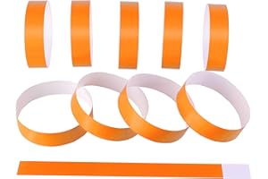 LVYOUIF 200 Pcs Orange Plastic Neon Wristbands - Lightweight, Waterproof, Self-Adhesive Party Wristbands for Events