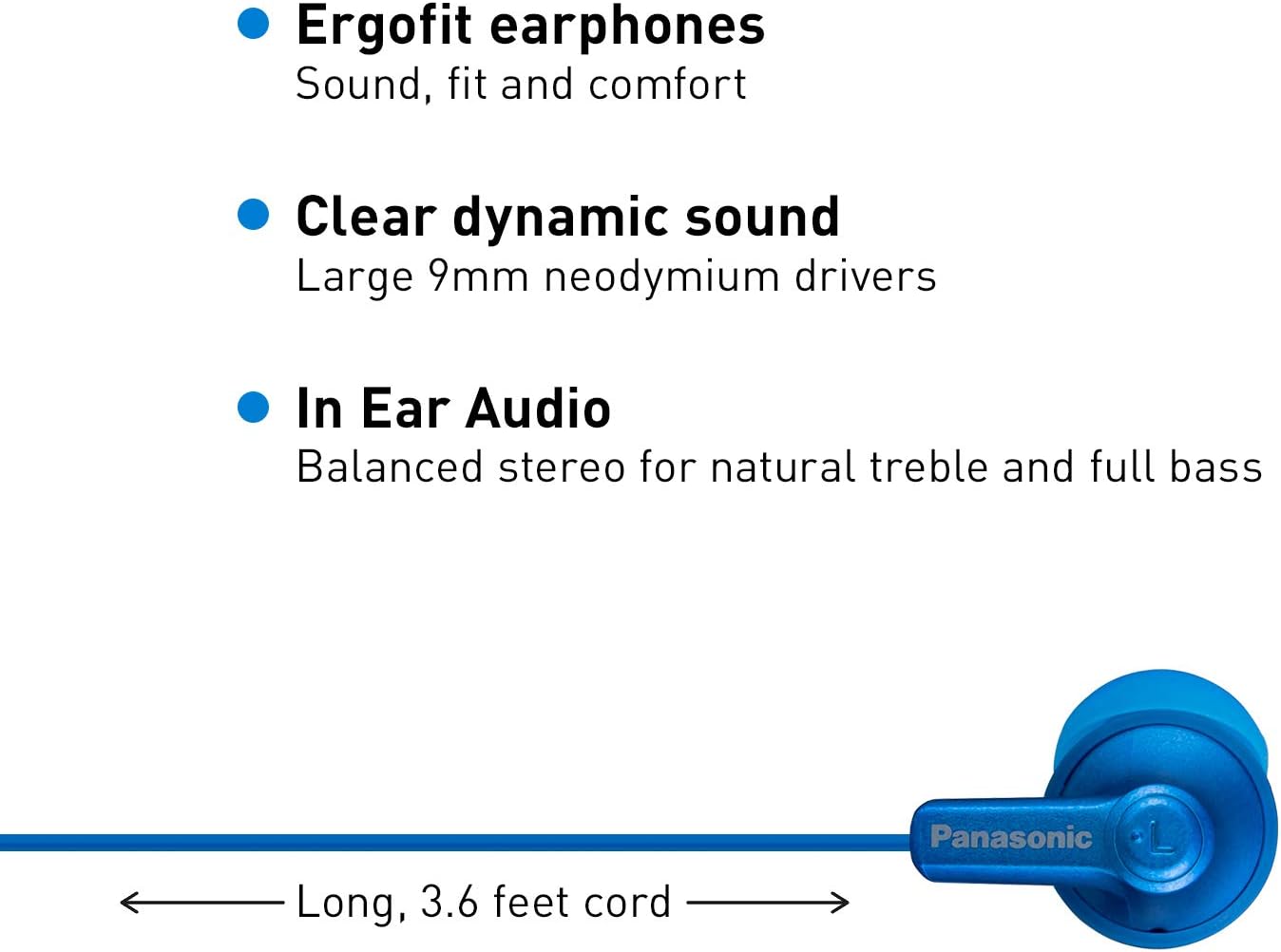 Panasonic ErgoFit In-Ear Earbud Headphones RP-HJE120K Dynamic Crystal-Clear Sound, Ergonomic Comfort-Fit, 9mm, Black: Home Audio & Theater