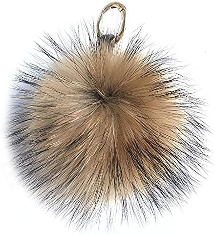 15cm 6" Natural Brown Real Raccoon Fur Ball Pompom Bag Charm Keychain