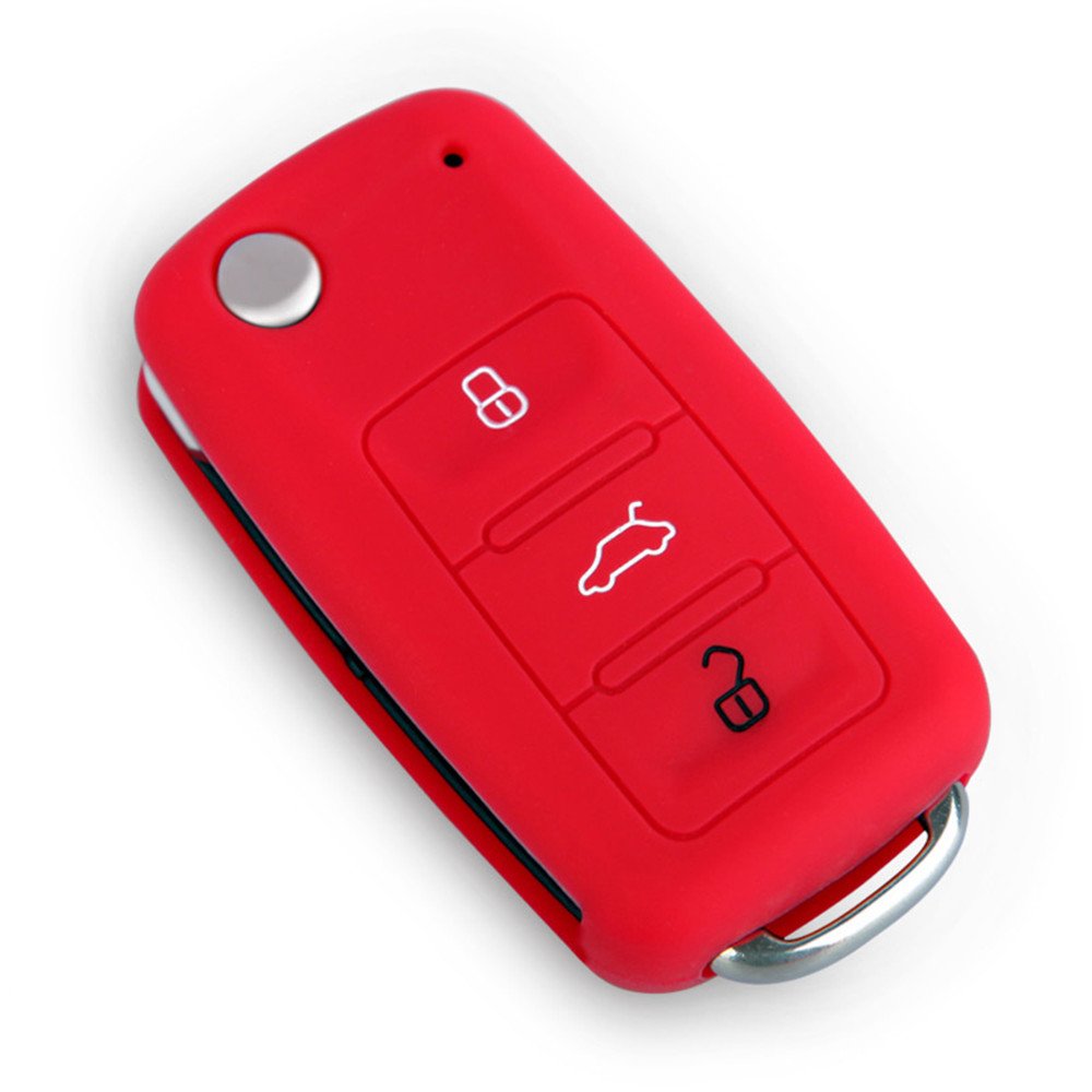 Happyit Silicone Car Key Cover Case for Volkswagen VW Polo Passat B5 Golf 4 5 6 Jetta Mk6 Tiguan Gol CrossFox Plus Eos Scirocco Beetle (Red)