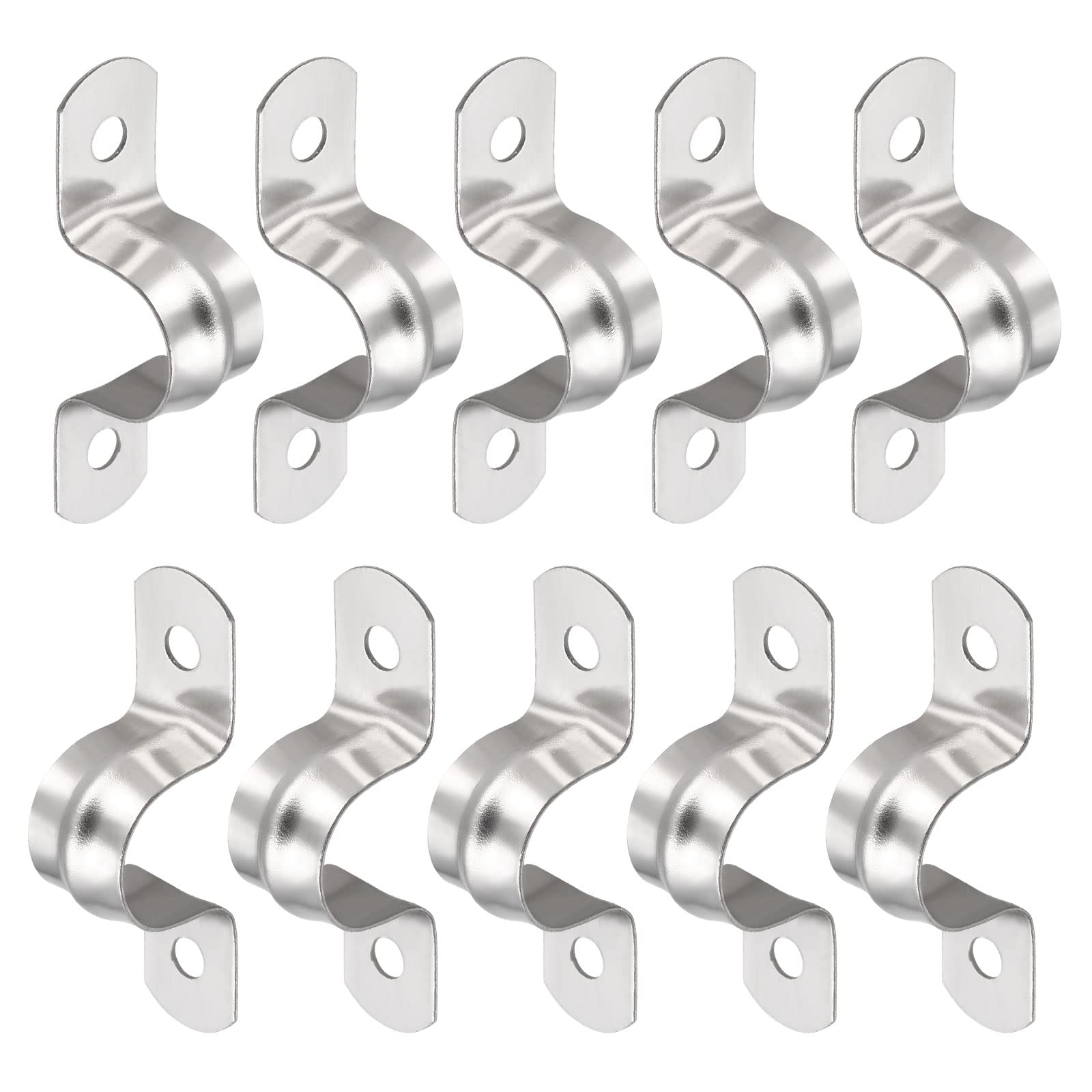 DTGN 46x12x15mm(LxWxH) Two Hole Strap - 10Pack - Good for Industrial 14mm Dia Pipe Fixing - 304 Stainless Steel Rigid Pipe Strap Clamp - Silver Tone