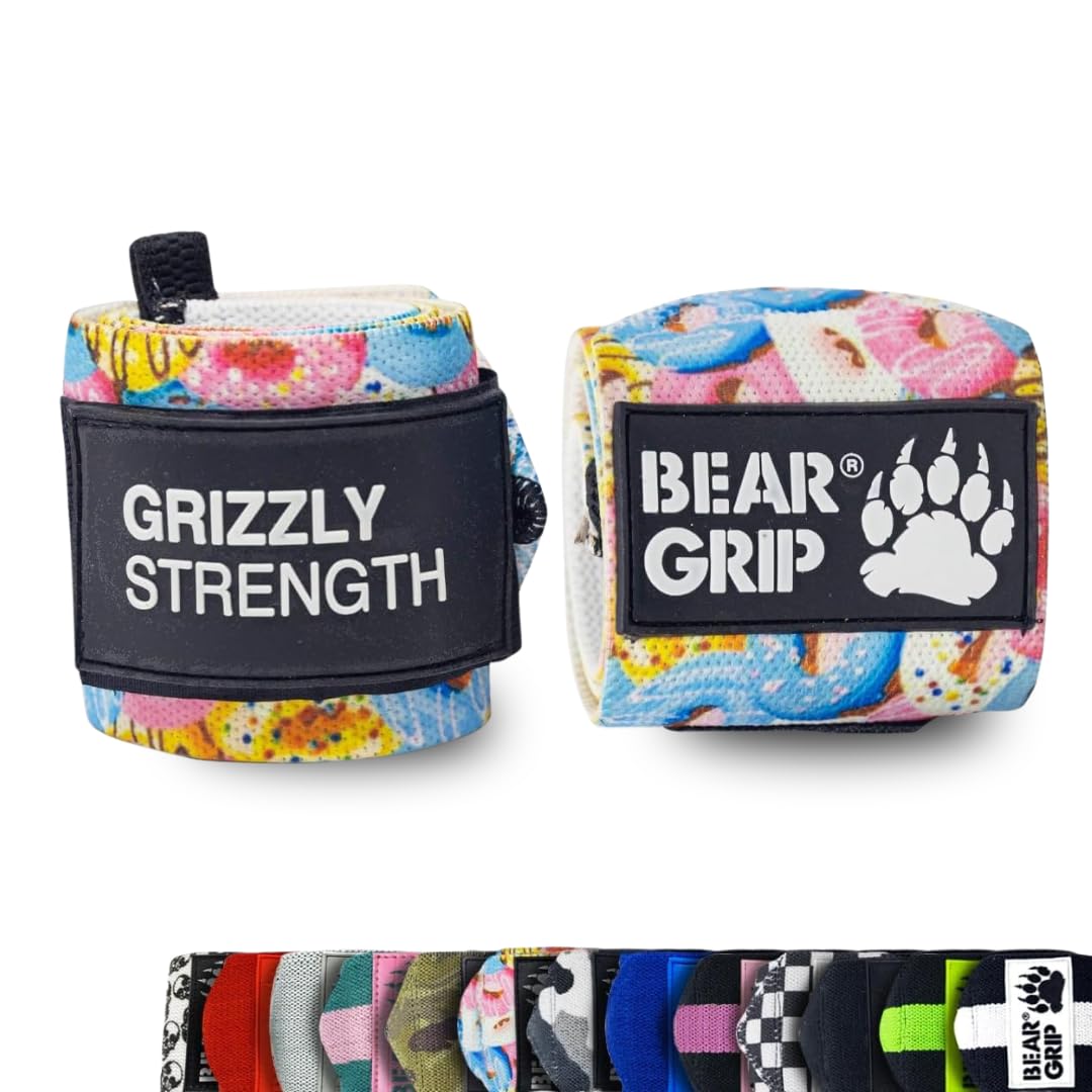 BEAR GRIP - Premium Heavy Duty Weight Lifting Wrist Wraps, Bodybuilding, Crossfit, Powerlifting, StrongMan (Donut, 24 Inches)