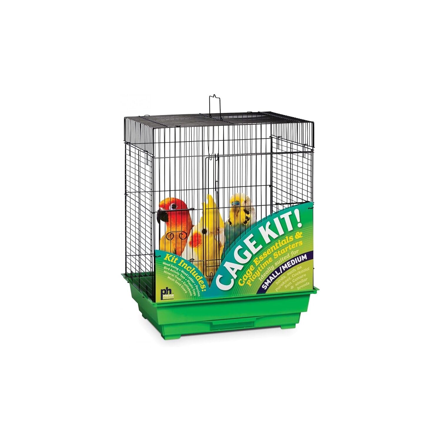 Prevue Hendryx 91321 Square Roof Bird Cage Kit, Black and Green, 5/8"